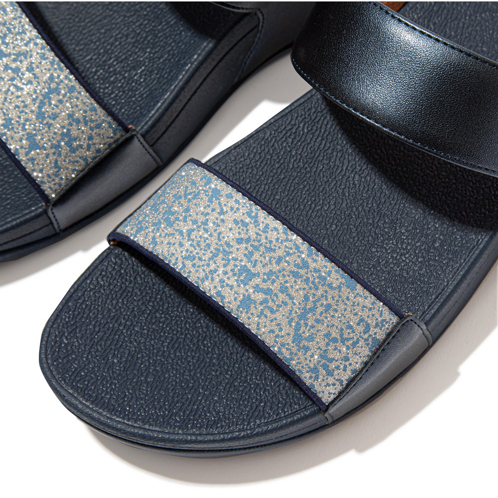 Fitflop Womens Slides Navy - Lulu Shimmer Splash - SL3694752